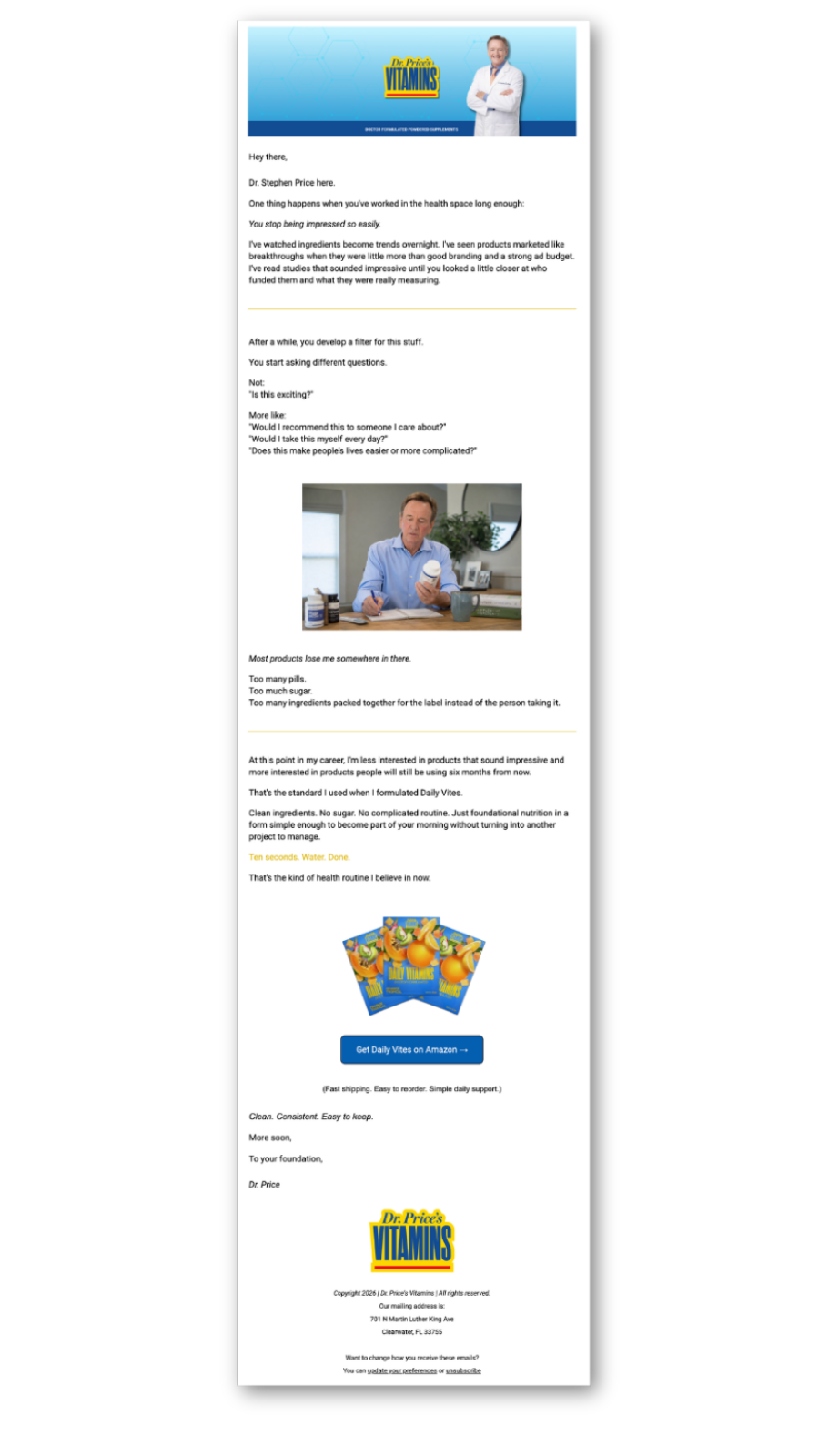 Dr. Price's Vitamins Daily Vites email campaign