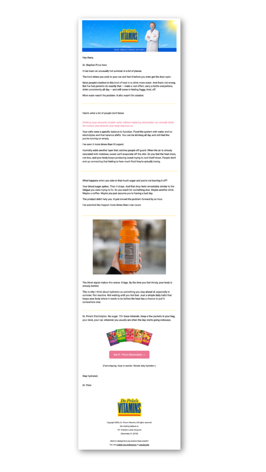 Dr. Price's Vitamins hydration email campaign