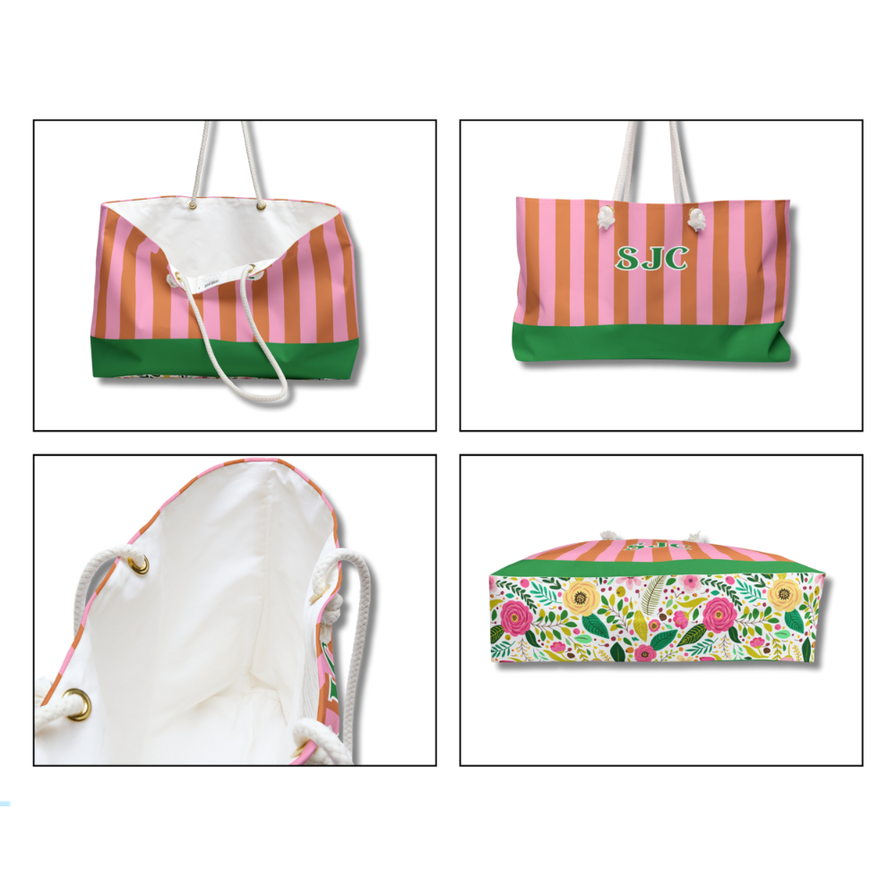 Striped monogram weekender bag design