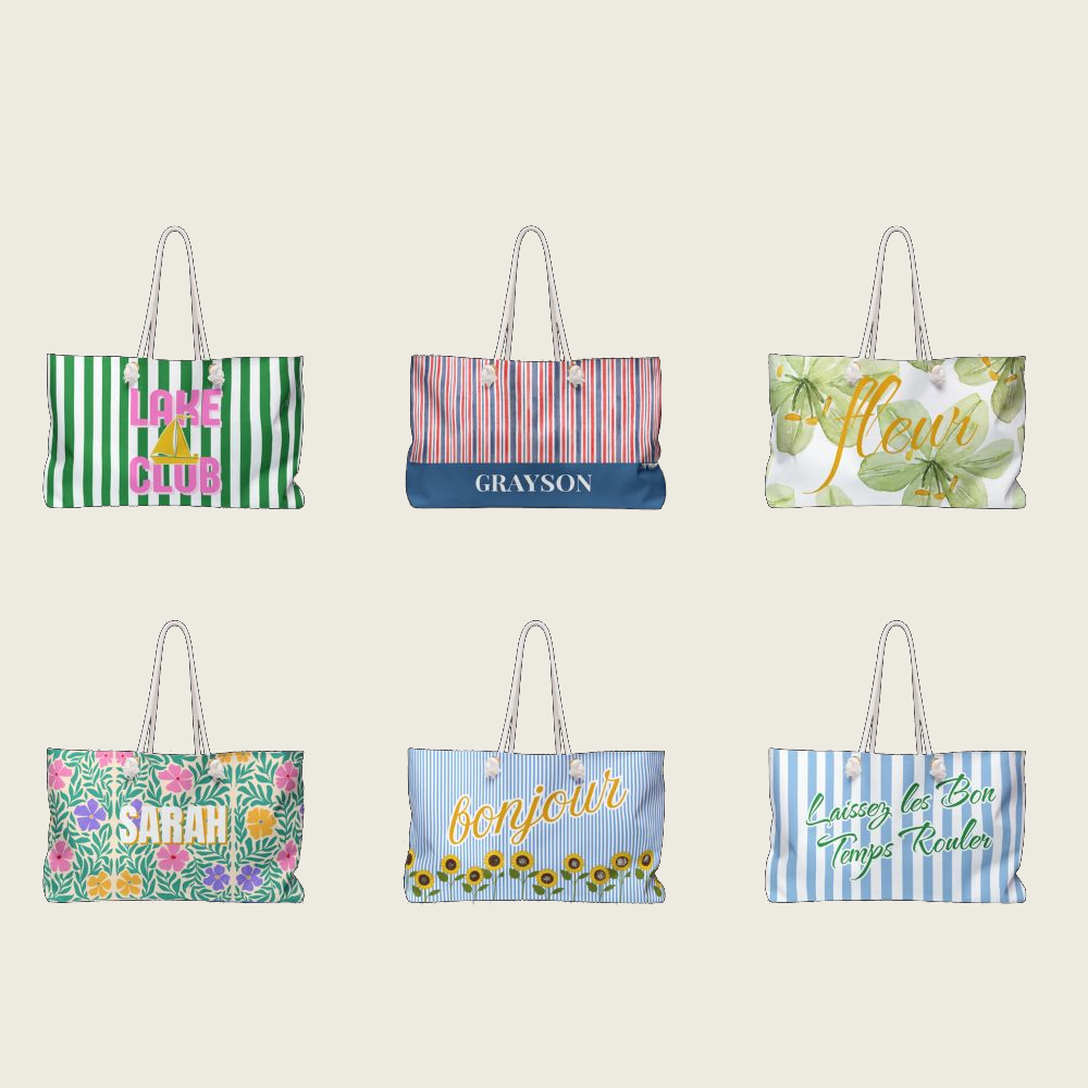 Weekender tote designs, six styles