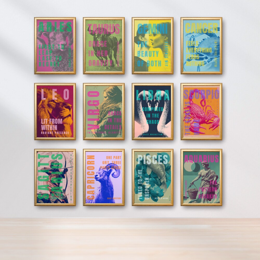 Full twelve sign zodiac wall art series