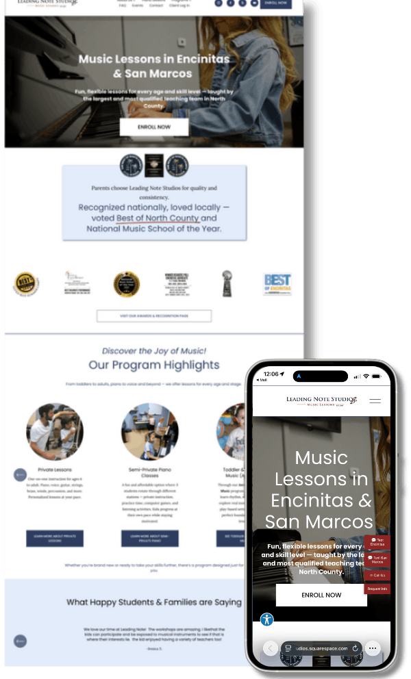 Leading Note Studios San Marcos website
